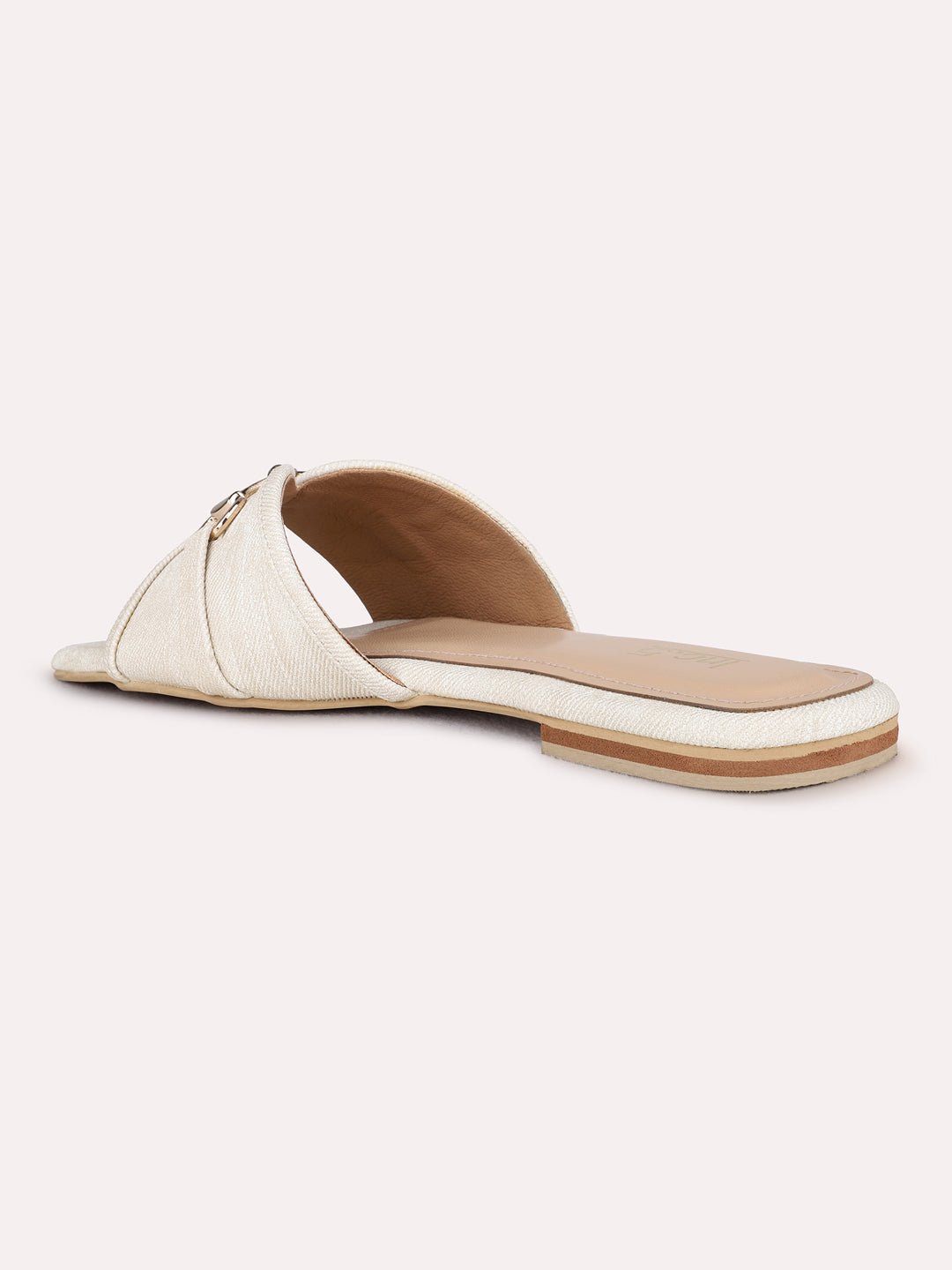 Womens Cream Casual Solid Open Toe Flat Sandals