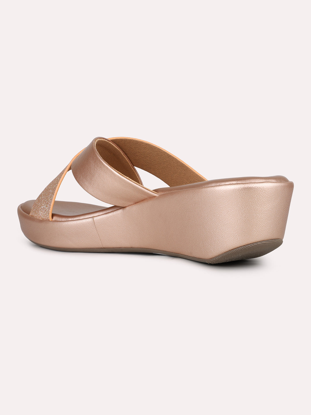 Womens Rose Gold Party Wear Solid Round Toe Sandals