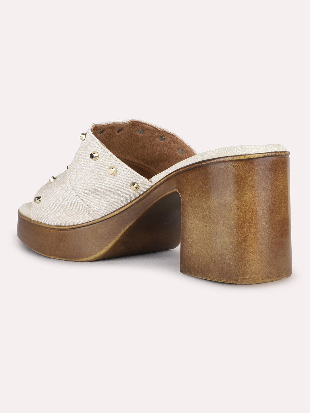 Womens Cream Ethnic Embellished Round Toe Platform Heel Sandals