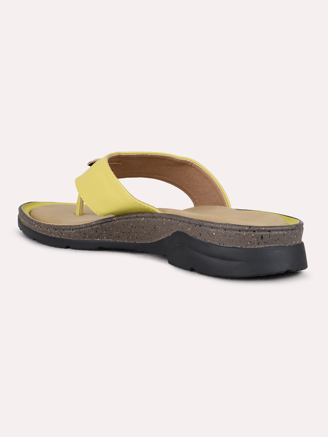Womens Yellow Casual Solid T-Strap Flat Sandals
