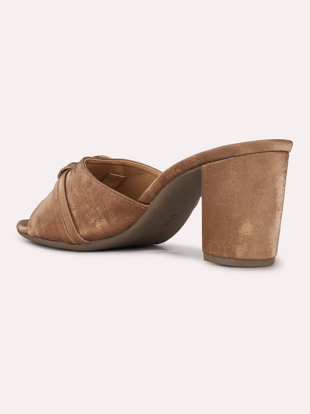 Womens Brown Party Wear Solid Pattern Round Toe Block Heels