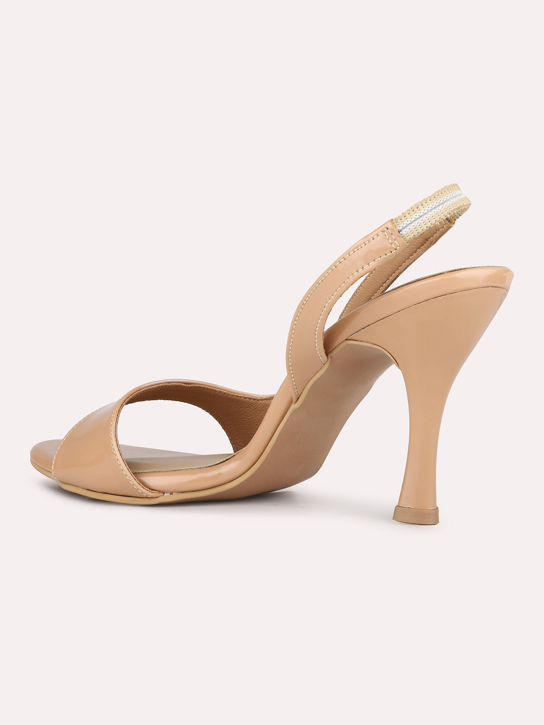 Women Beige Party Wear Solid Square Toe Stiletto Heel Sandals