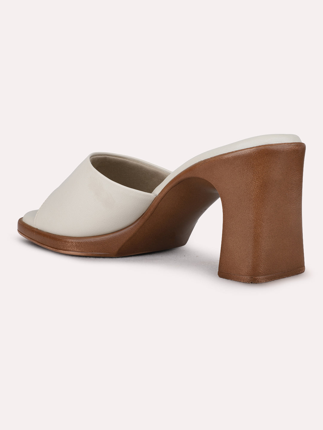 Womens Cream Party Wear Solid Square Toe Block Heel Sandals