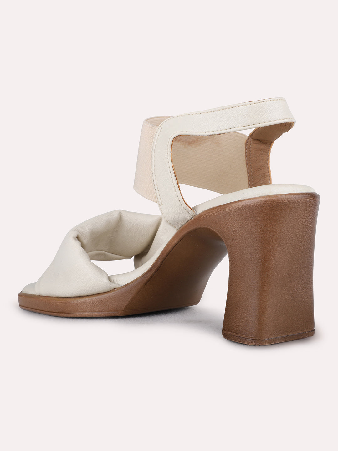 Womens Cream Party Wear Solid Block Heel Sandals