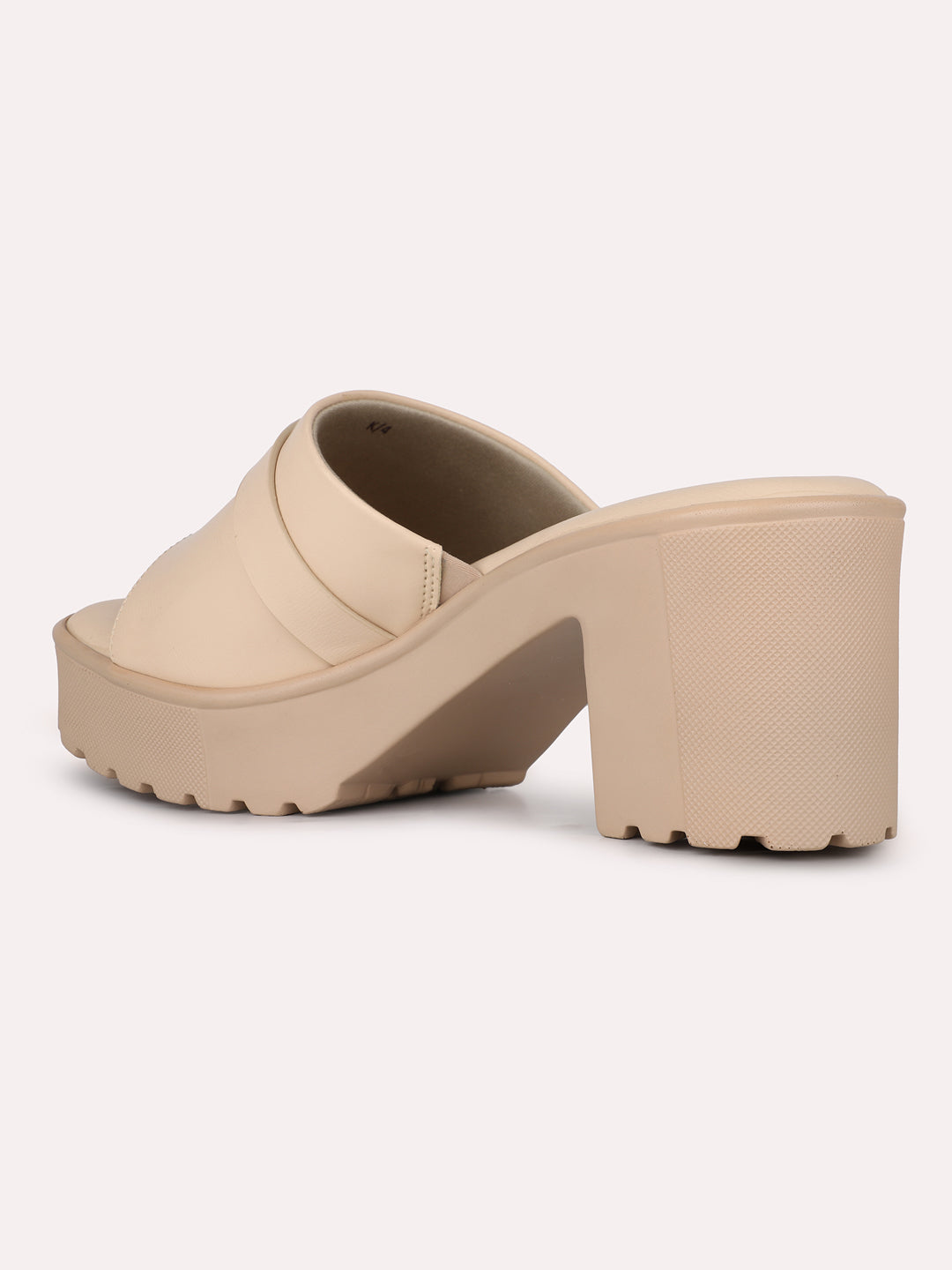 Women Beige Party Wear Solid Pattern Round Toe Block Heels