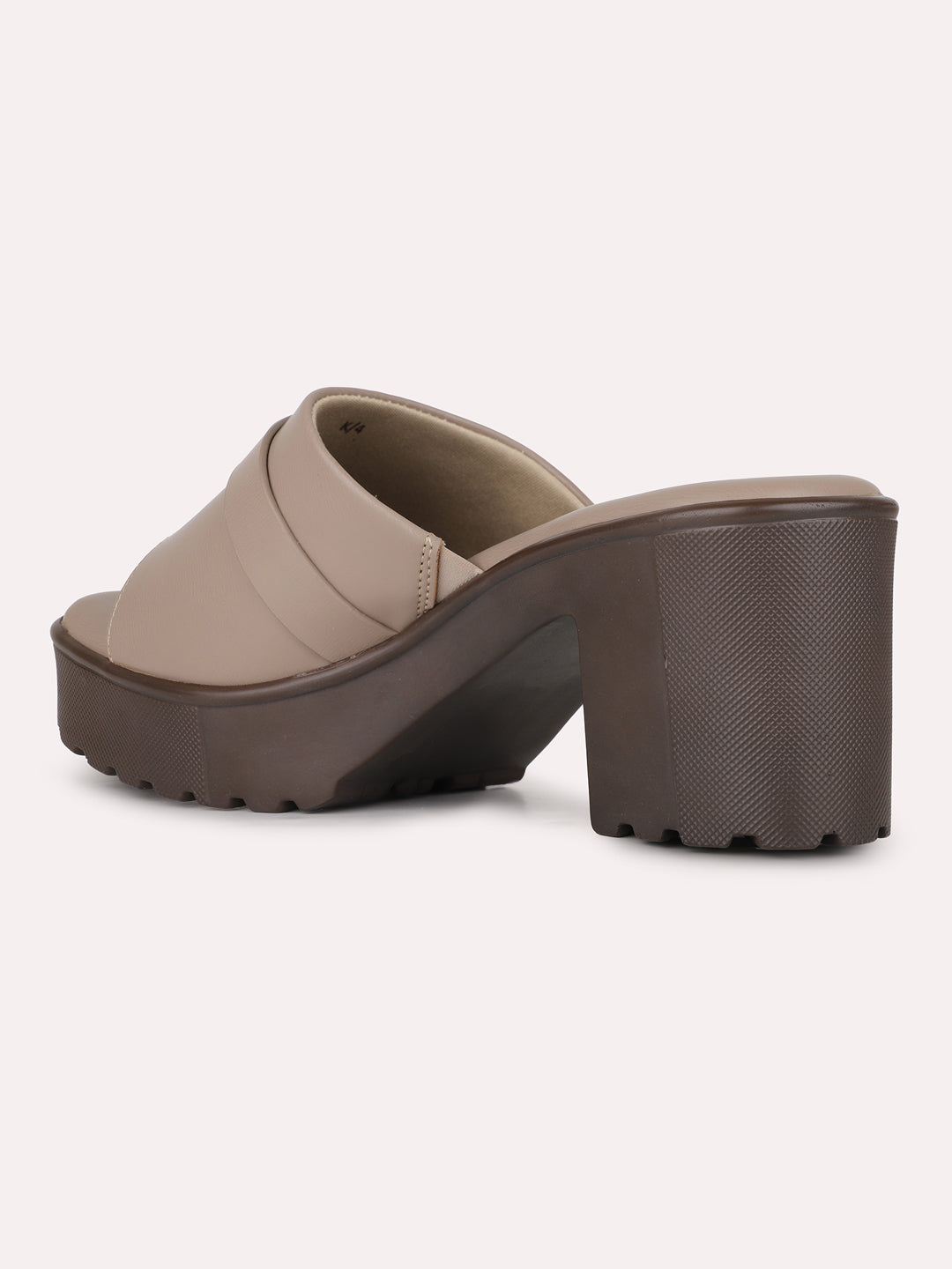 Women Chikoo Party Wear Solid Pattern Round Toe Block Heel Sandals