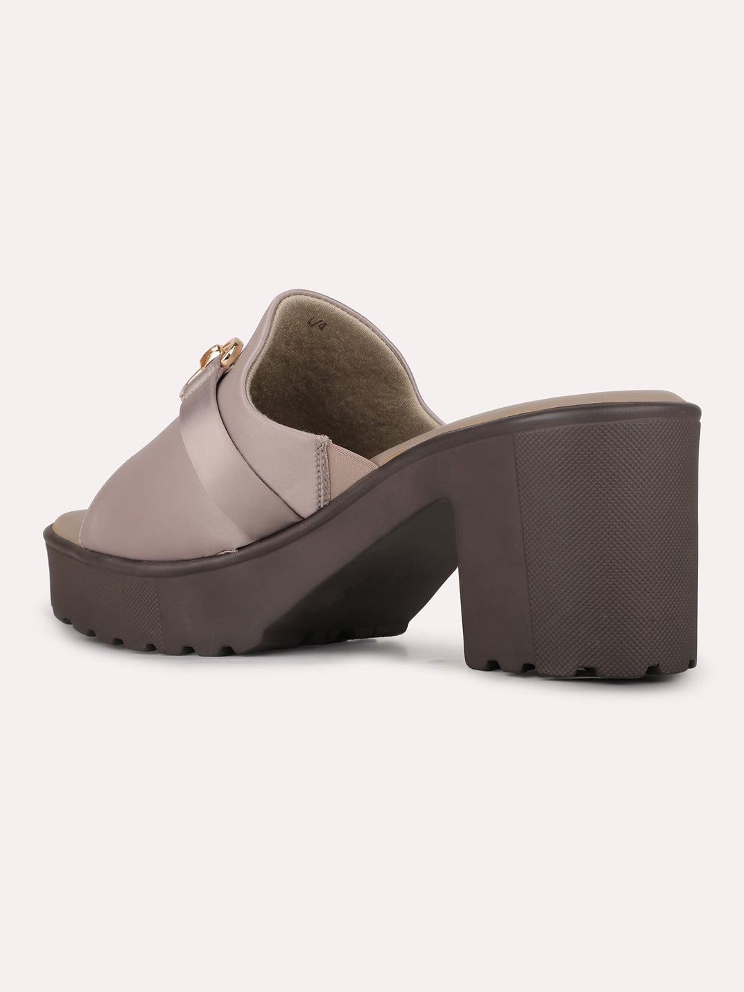 Women Chikoo Party Wear Solid Round Toe Block Heels