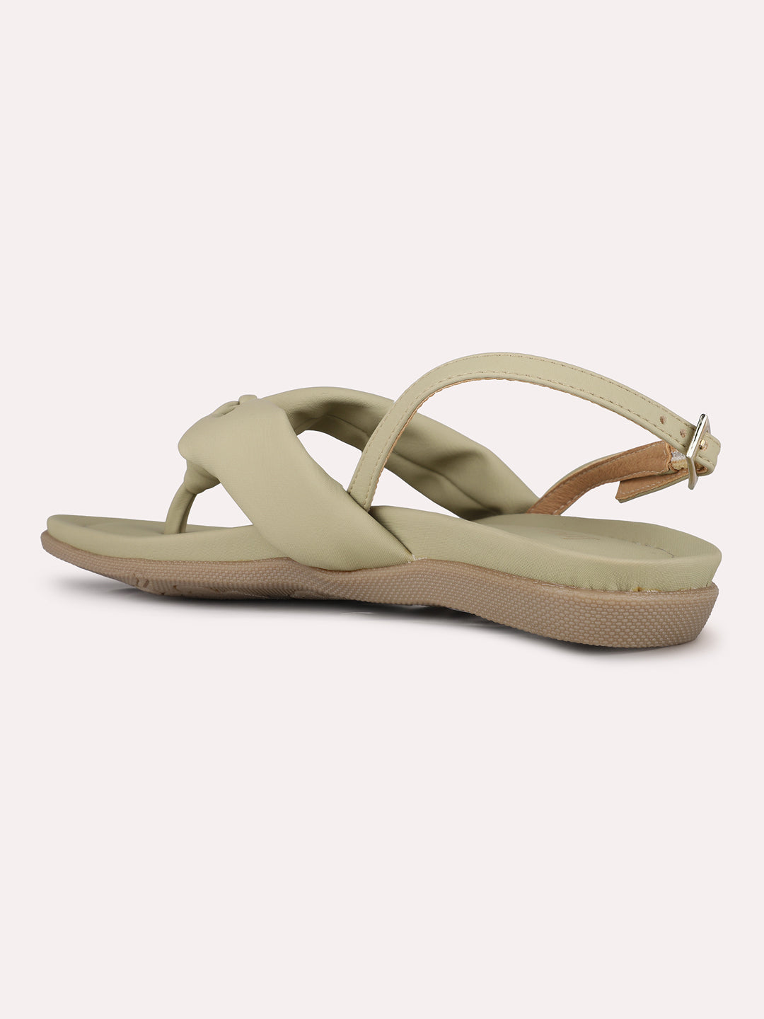 Women Green Ethnic Solid T-Strap Flats Slip-On Sandals