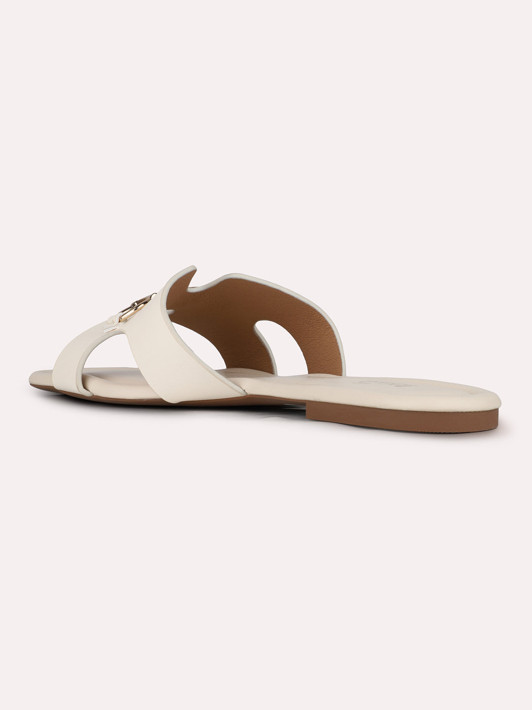 Women Cream Casual Solid Open Toe Slip-On Flat Sandals