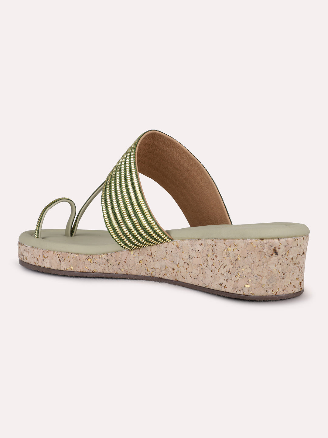 Womens Green Ethnic Embellished Wedge Heel Sandals