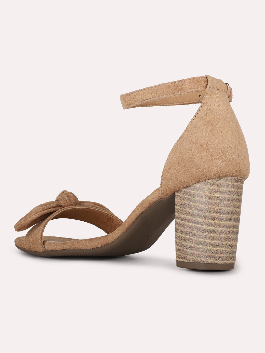 Womens Beige Party Wear Solid Pattern Round Toe Heel Sandals