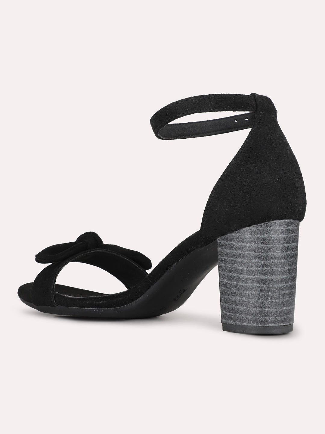 Womens Black Party Wear Solid Round Toe Block Heel Sandals