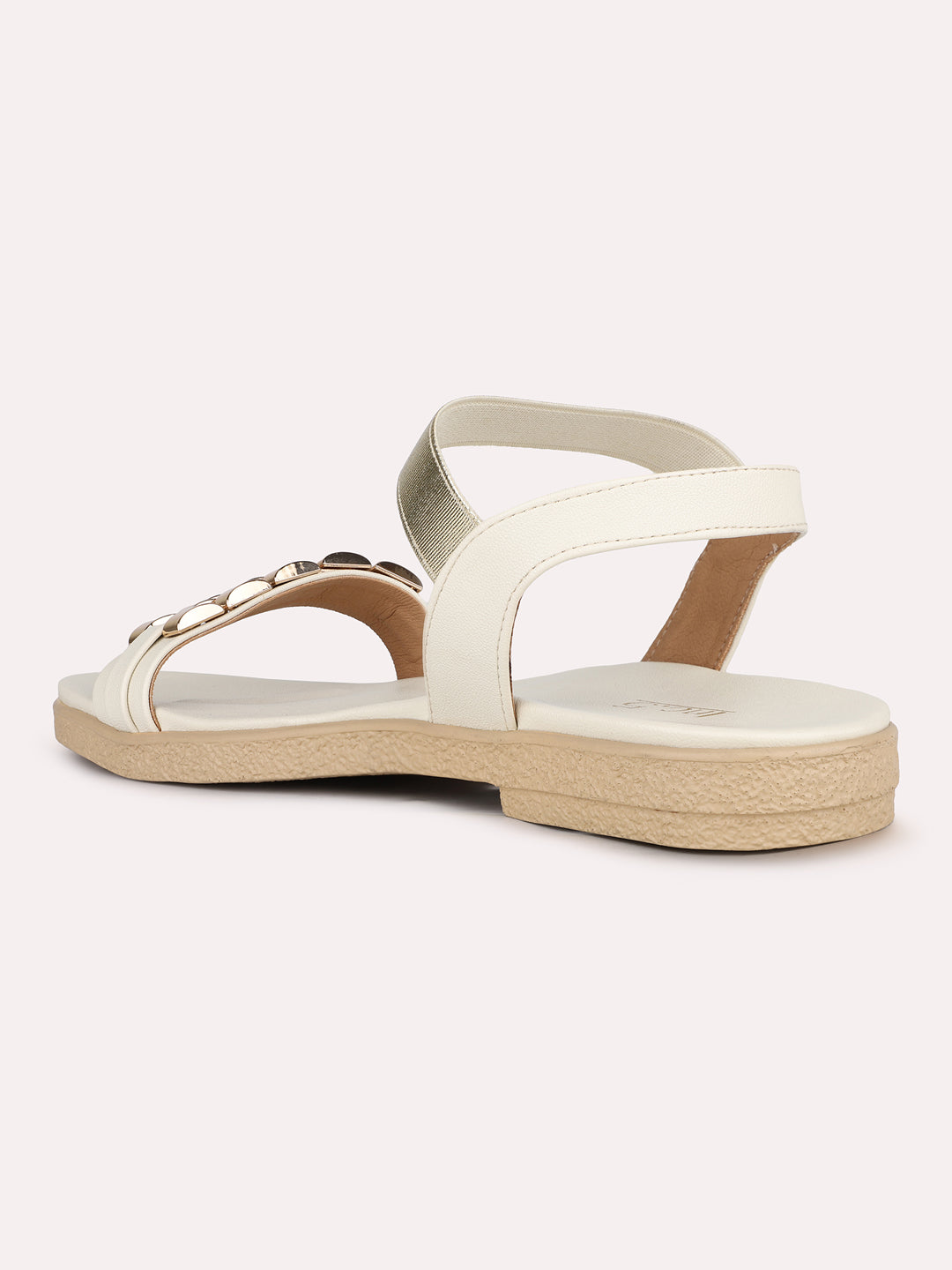 Womens Cream Casual Embellished Open Toe Flat Sandals