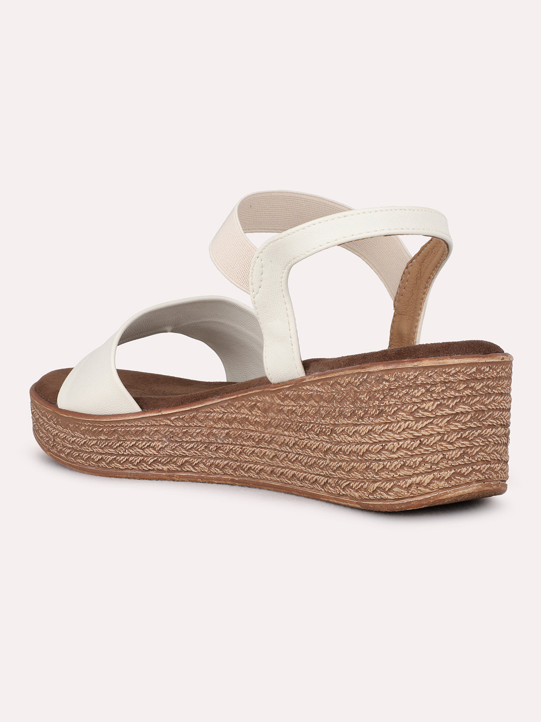 Womens Cream Party Wear Solid Round Toe Wedge Heels