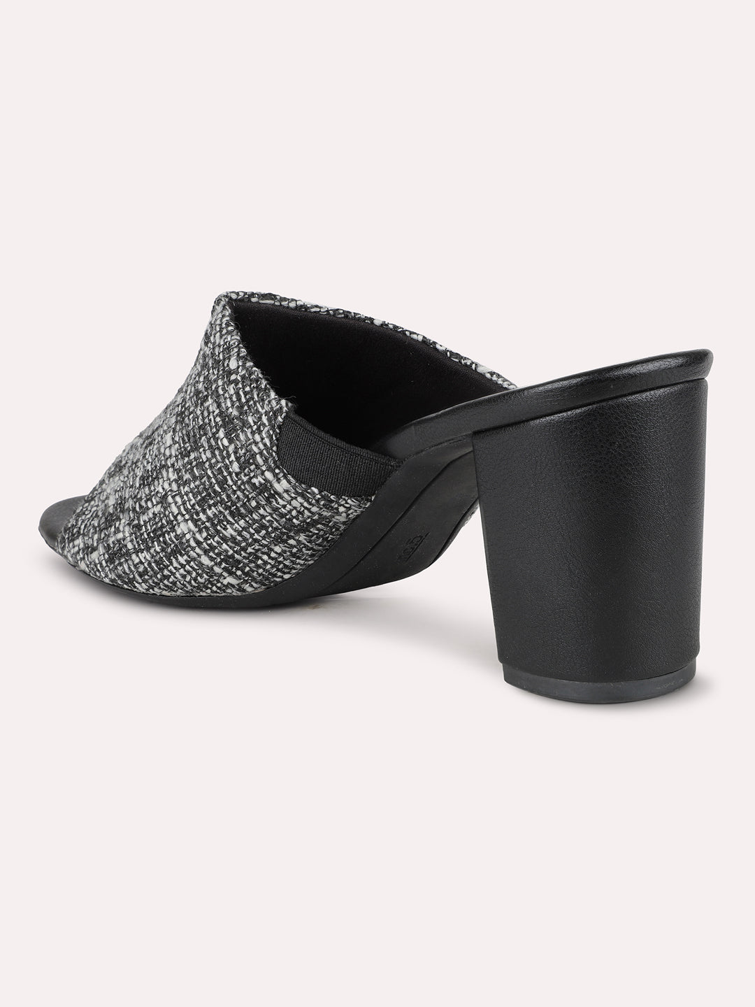 Womens Black Party Wear Solid Round Toe Block Heels