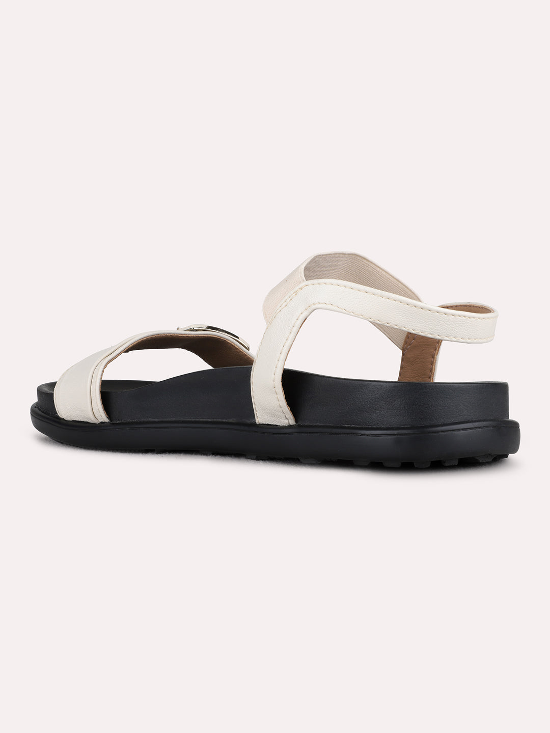 Womens Cream Casual Solid Open Toe Flats