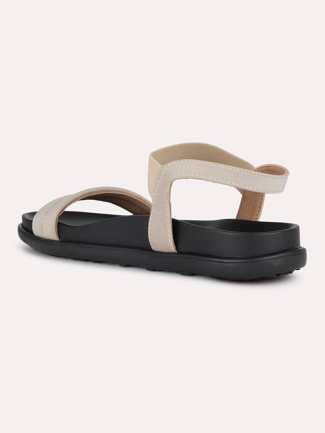 Womens Beige Casual Solid Open Toe Flat Sandals