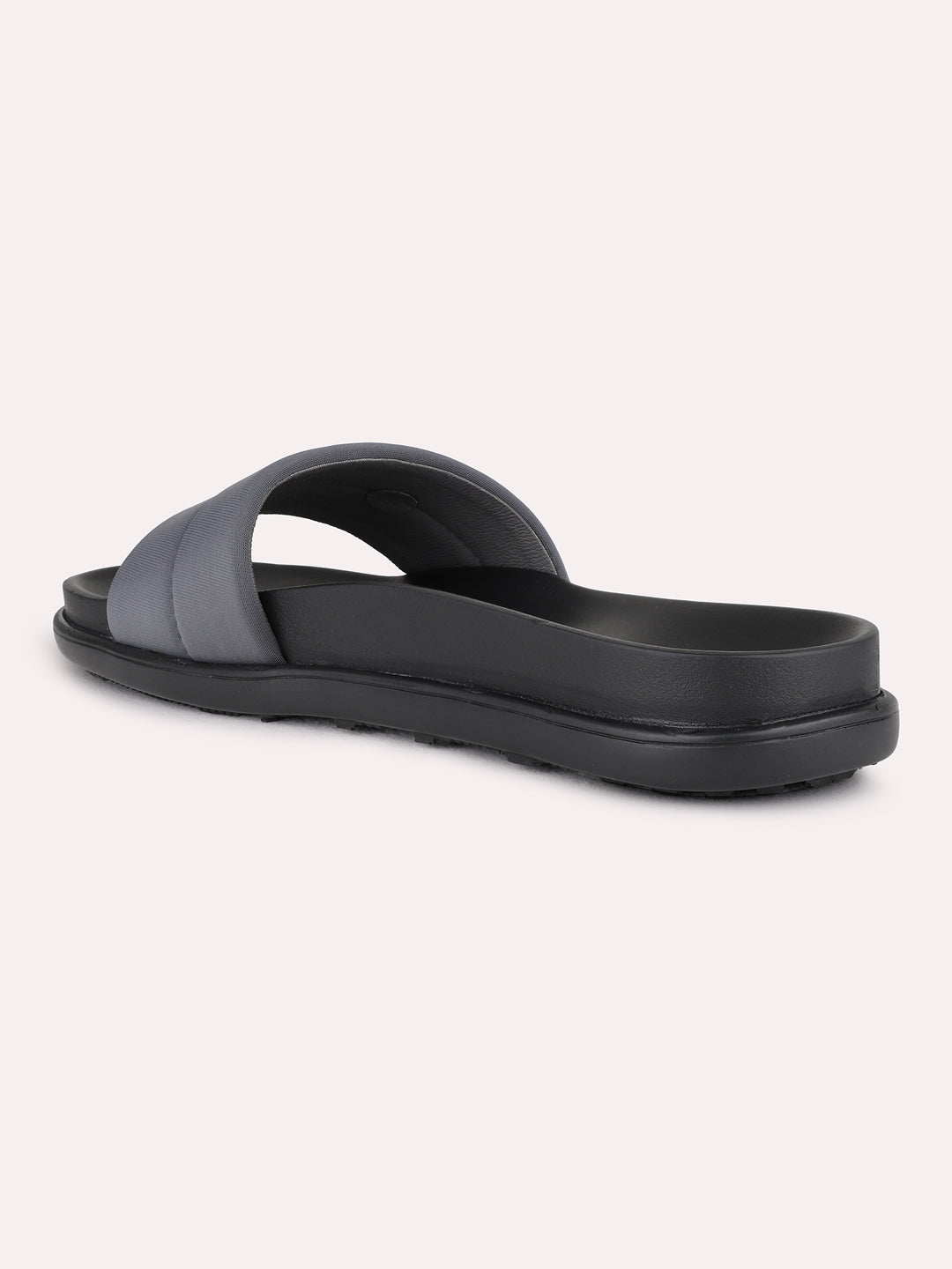 Womens Grey Casual Solid T-Strap Flat Slip-On Sandals