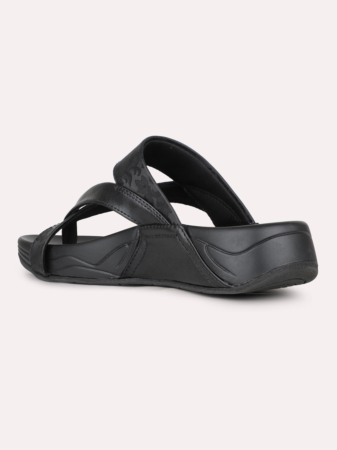 Women Black Party Wear Solid Round Toe Slip-On Sandals