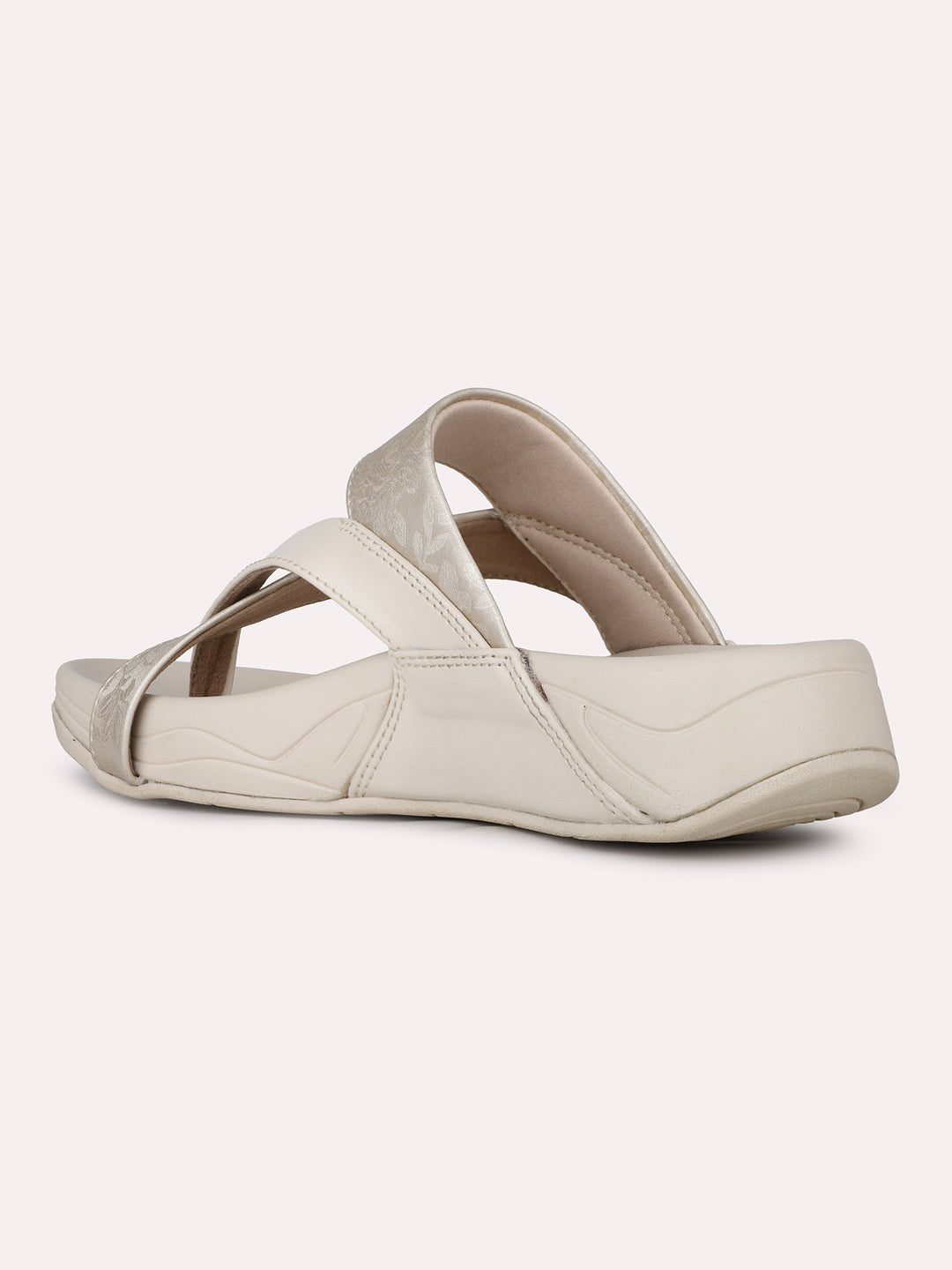 Women Cream Party Wear Solid Round Toe Slip-On Sandals