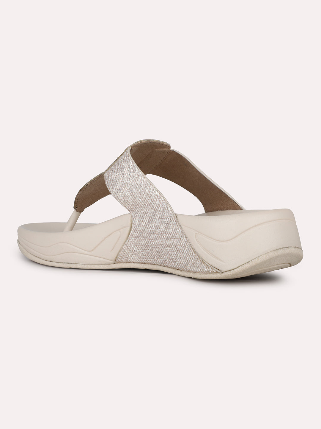 Women Beige Party Wear Embellished Round Toe Slip-On Sandals