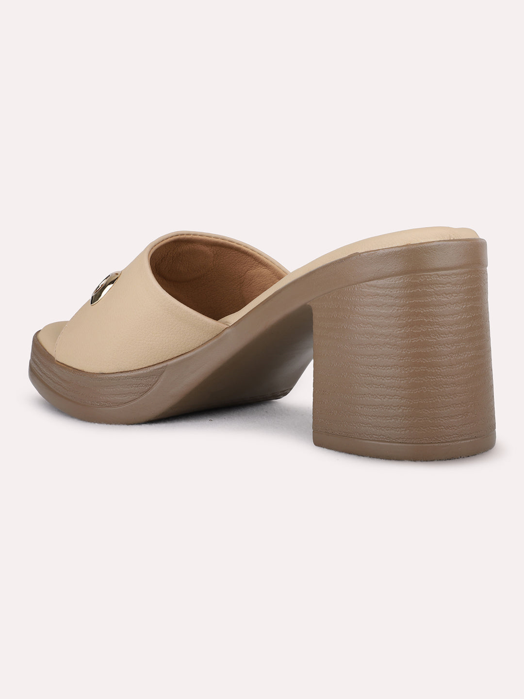 Womens Beige Party Wear Solid Pattern Platform Sandals