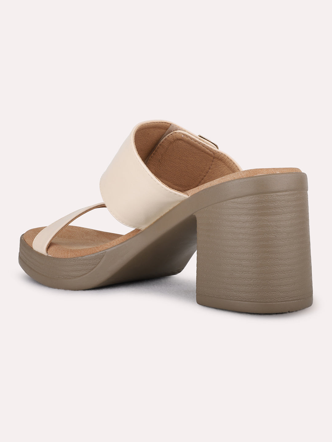 Womens Beige Party Wear Solid Pattern Platform Heel Sandals