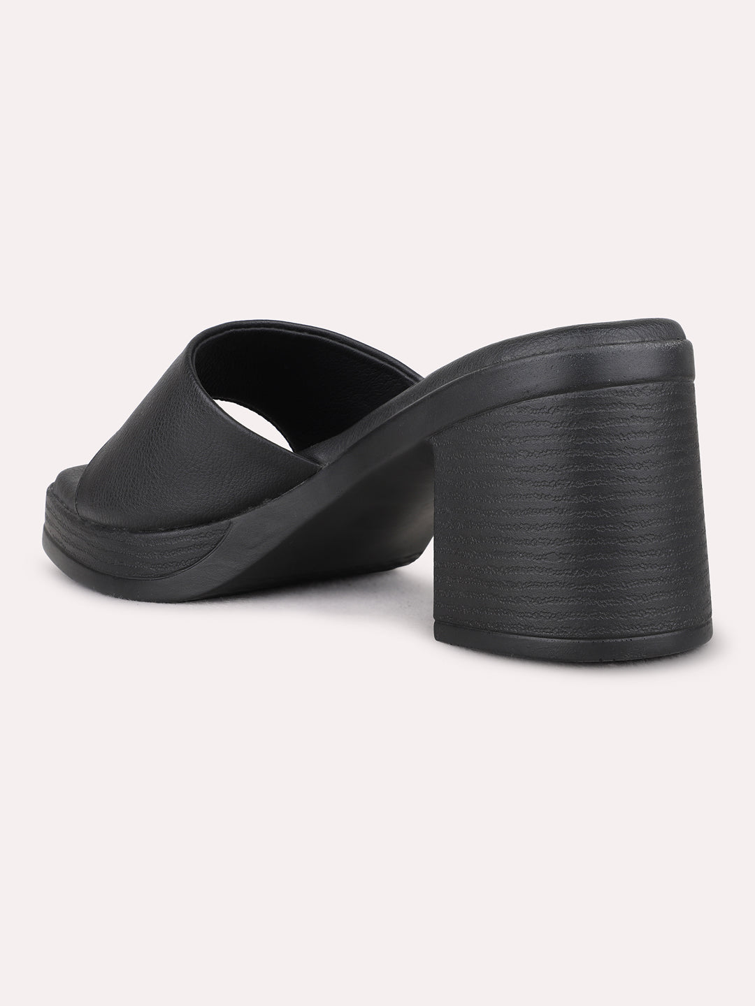 Womens Black Casual Solid Round Toe Platform Heel Sandals