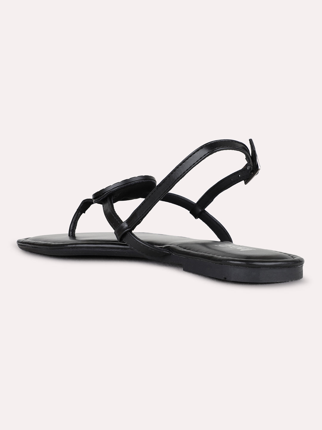 Womens Black Casual Solid T-Strap Flats