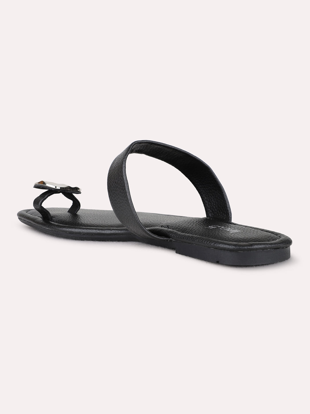 Womens Black Casual Solid One Toe Flat Slip-on Sandals