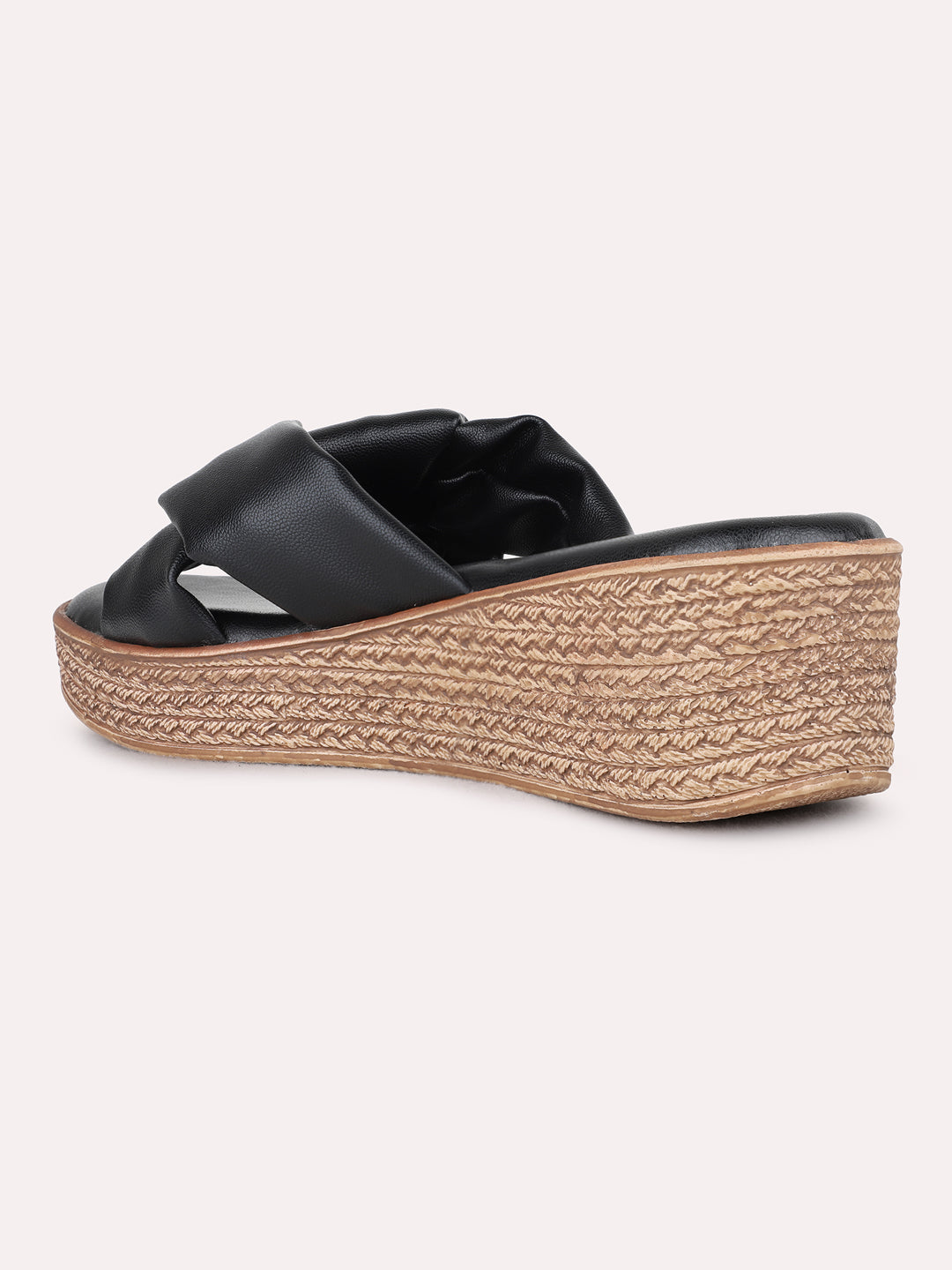 Womens Black Casual Solid Pattern Round Toe Wedges