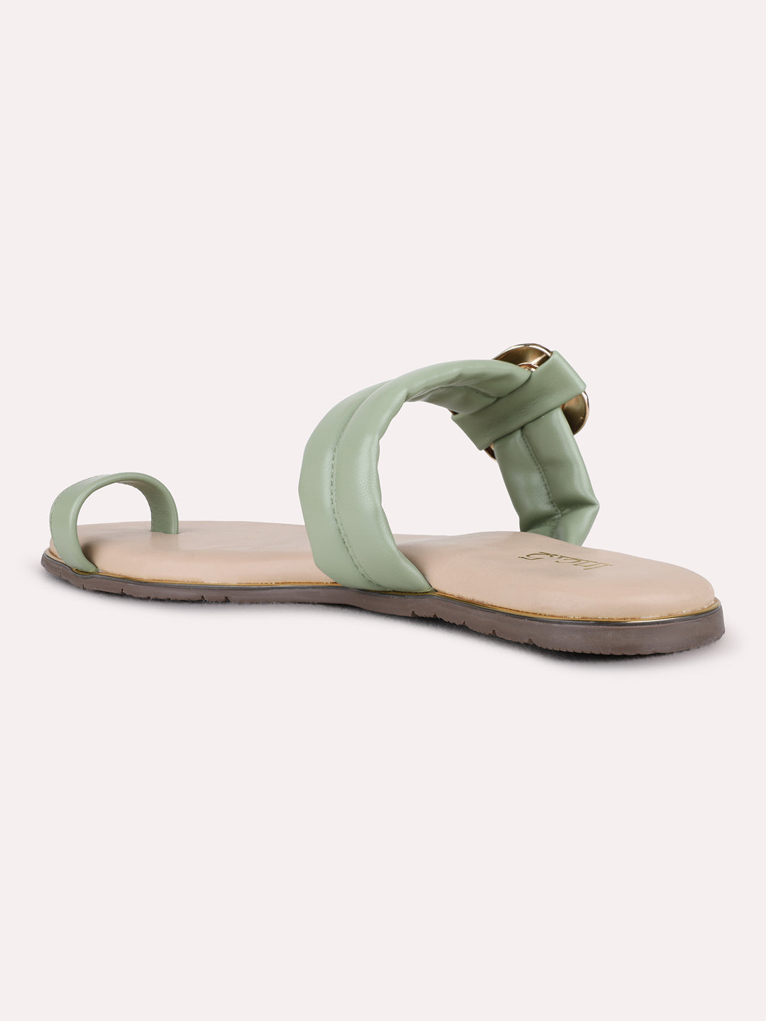 Womens Green Casual Solid One Toe Flat Slip-On Sandals