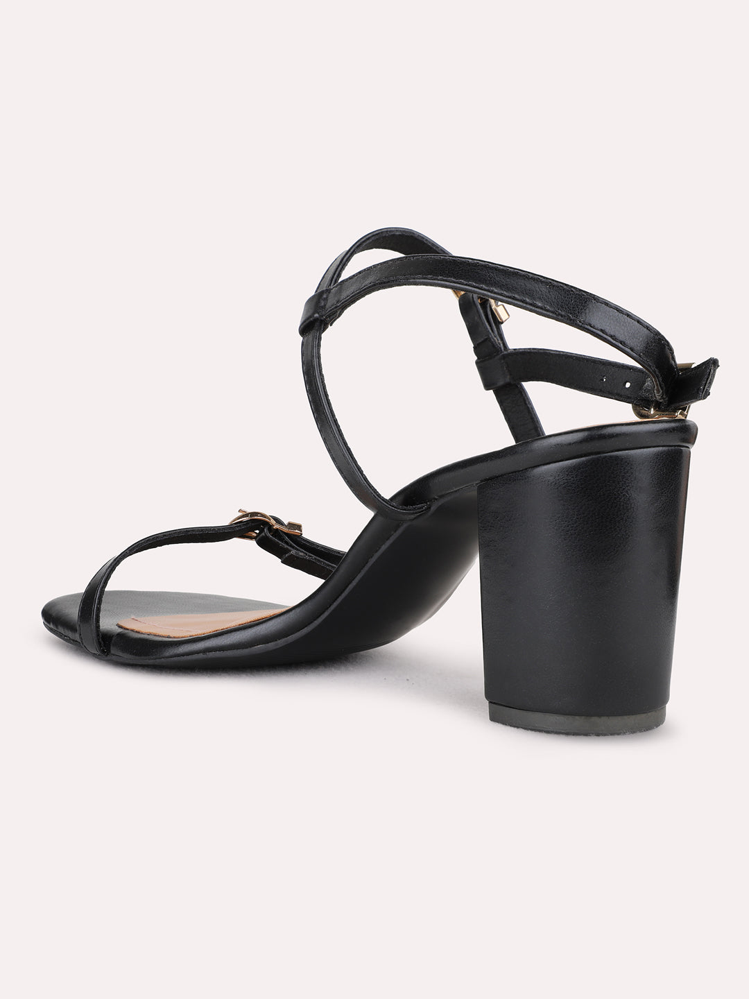 Womens Black Party Wear Solid Pattern Square Toe Block Heels