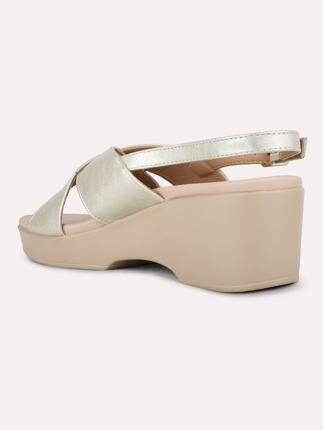 Womens Golden Party Wear Striped Platform Heels