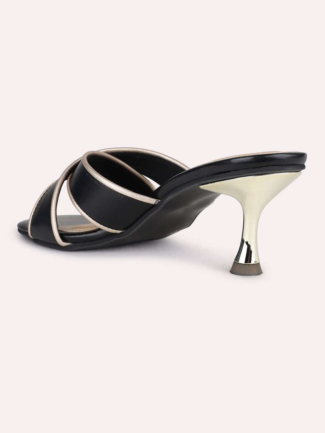 Womens Black Party Wear Solid Square Toe Kitten Heel Sandals