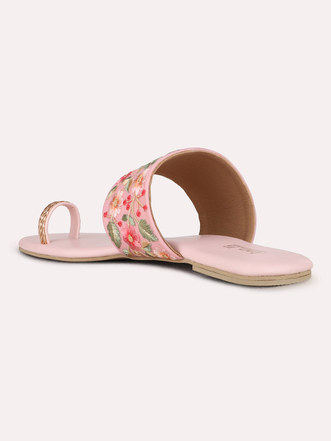 Womens Peach Ethnic Solid One Toe Flat Slip-On Sandals