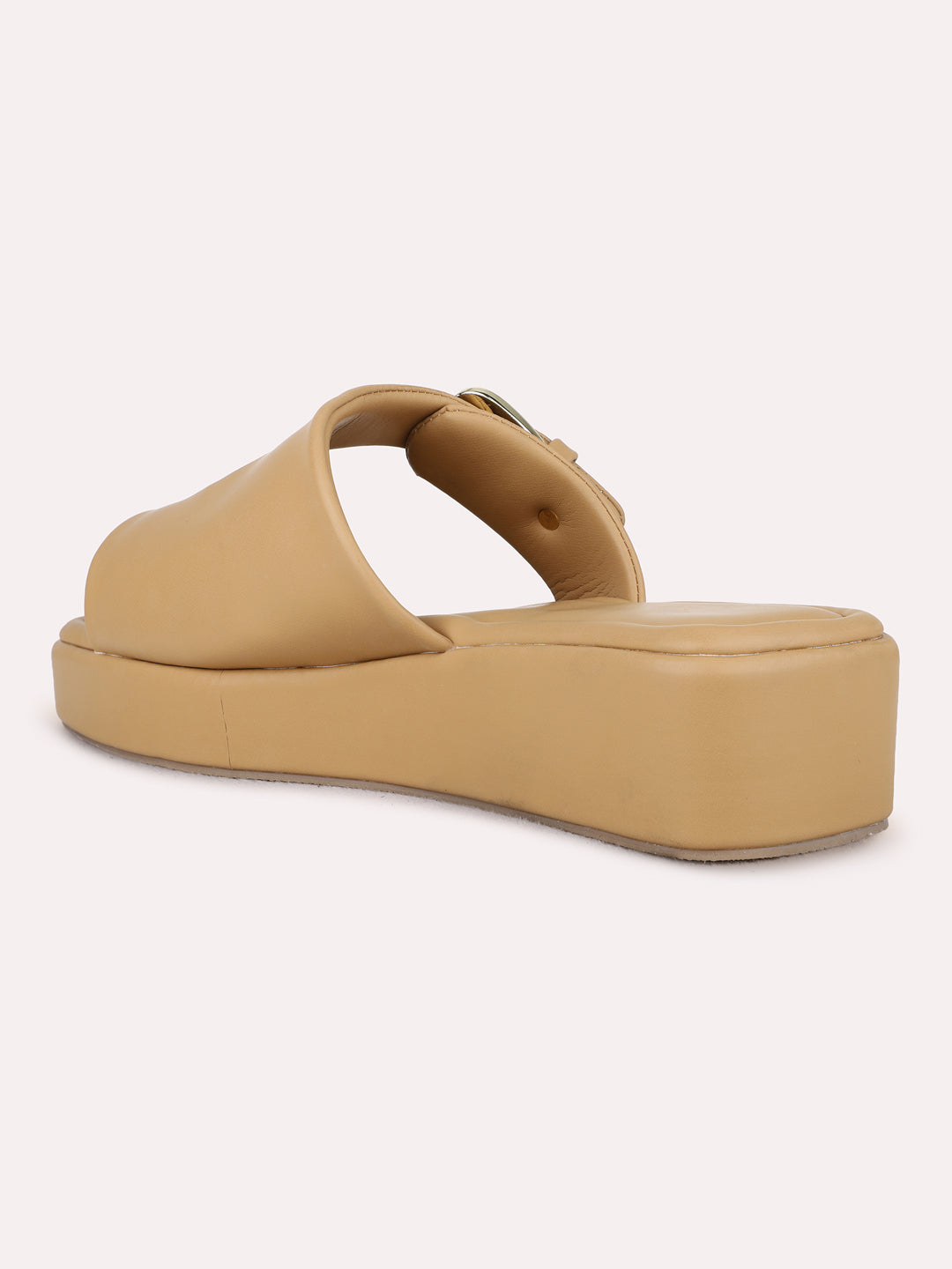 Womens Beige Casual Solid Pattern Round Toe Wedge Heel Sandals