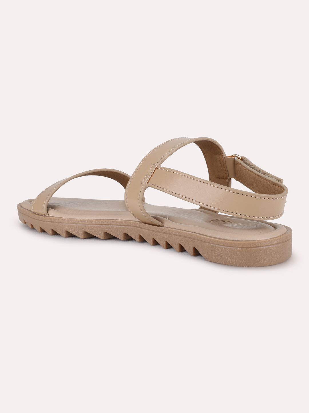 Womens Beige Casual Solid Open Toe Flat Sandals
