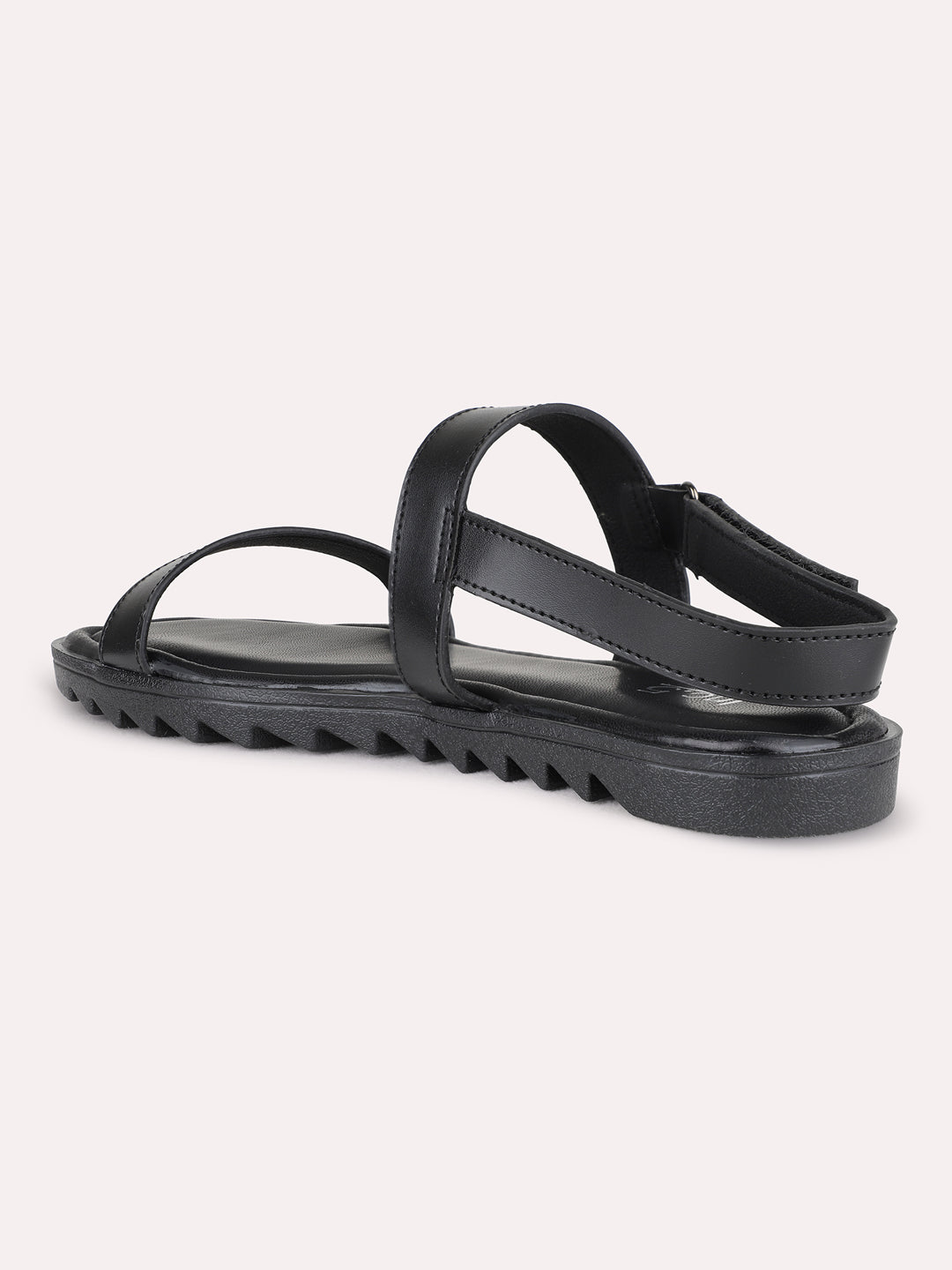 Womens Black Casual Solid Open Toe Flat Sandals