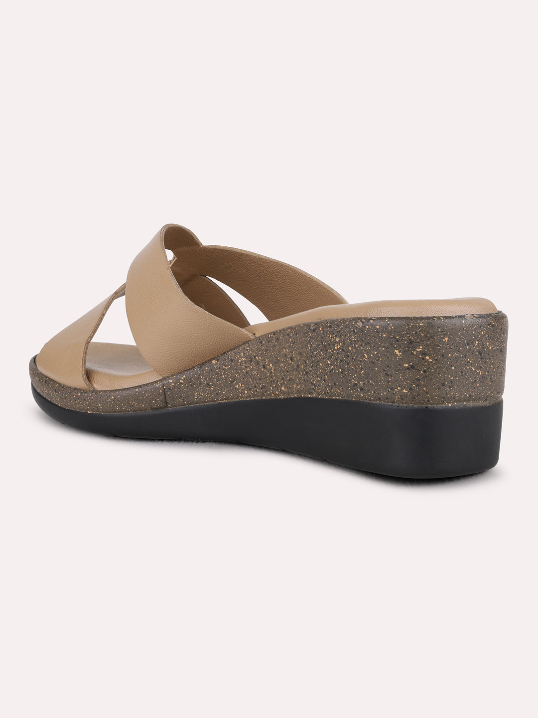 Womens Brown Party Wear Solid Round Toe Wedge Heel Sandals