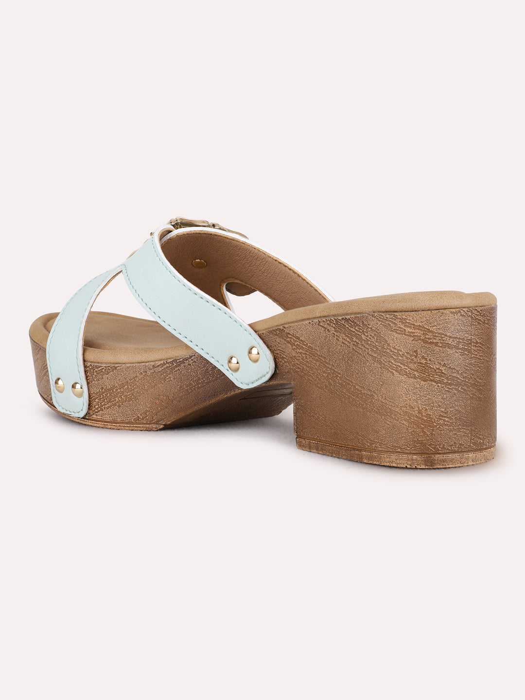 Womens Blue Party Wear Solid Round Toe Platform Heel Sandals