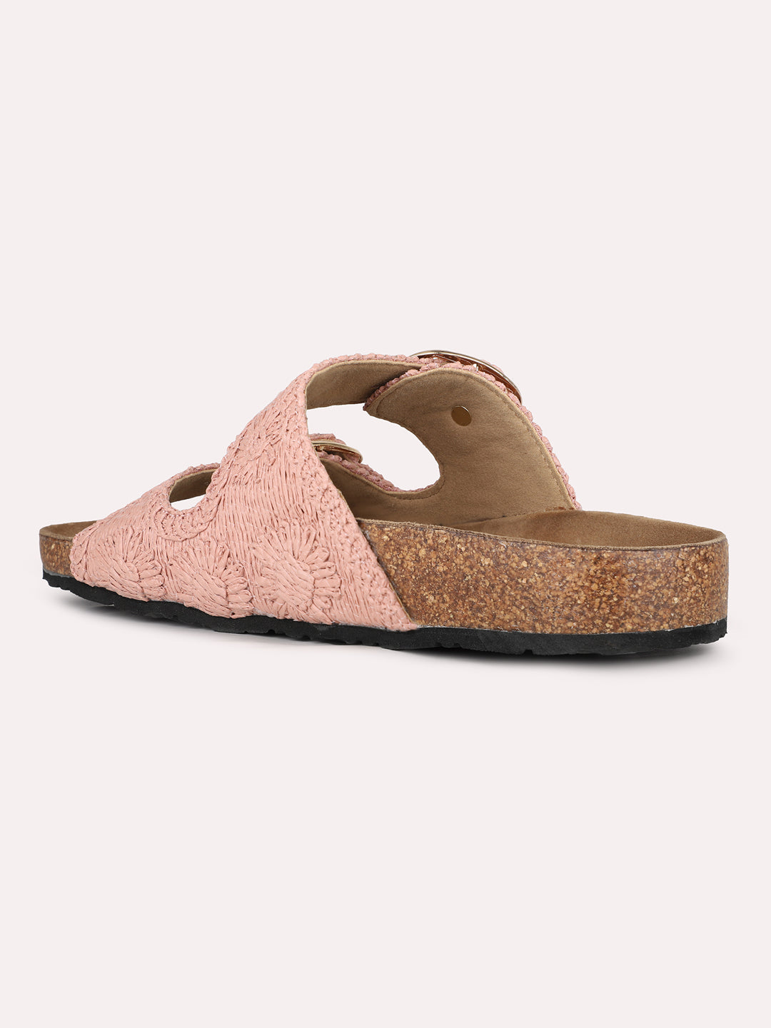 Women Pink Casual Printed Round Toe Open Toe Slip-Ons