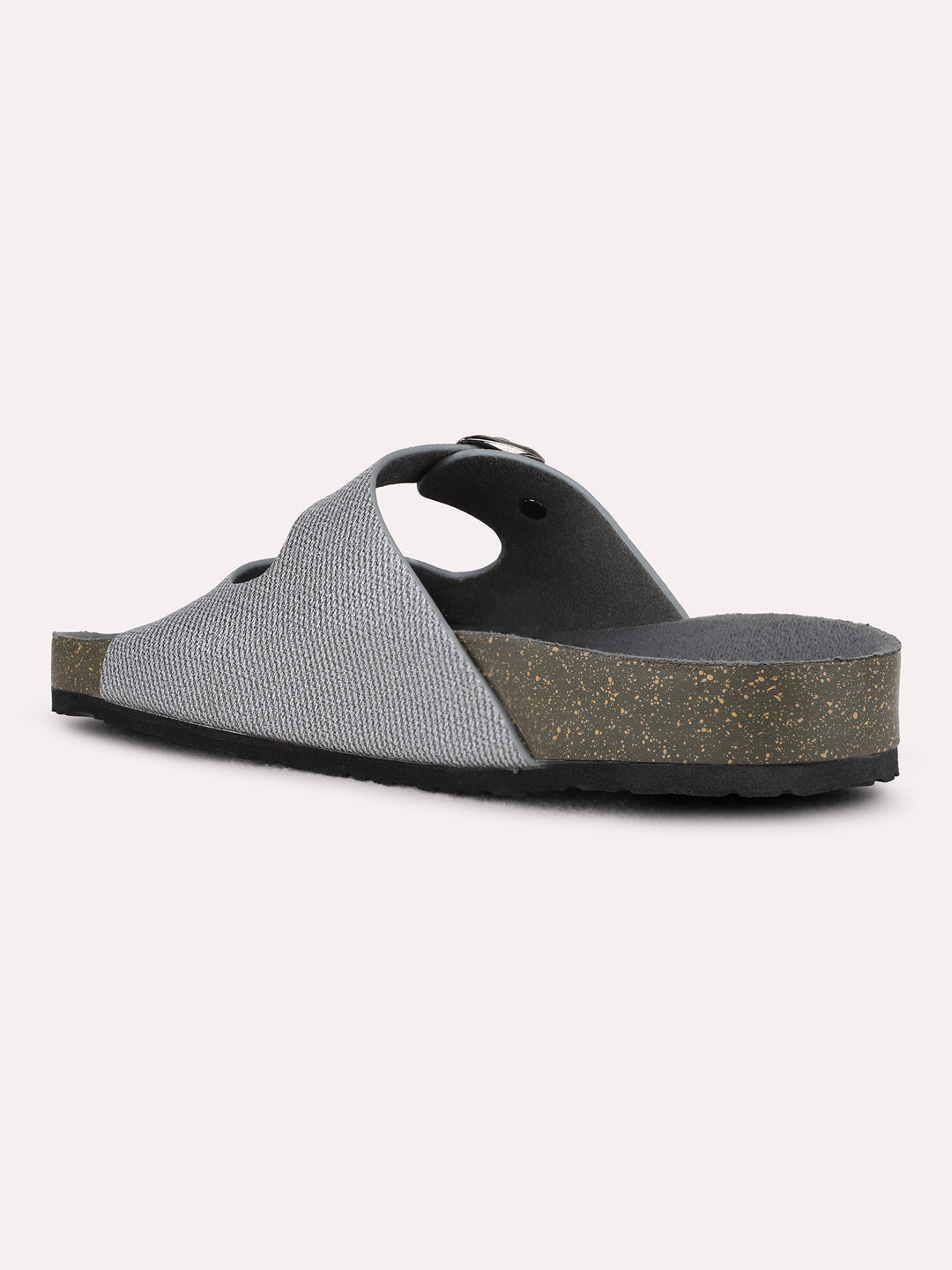 Womens Pewter Casual Solid Open Toe Flat Slip-On Sandals