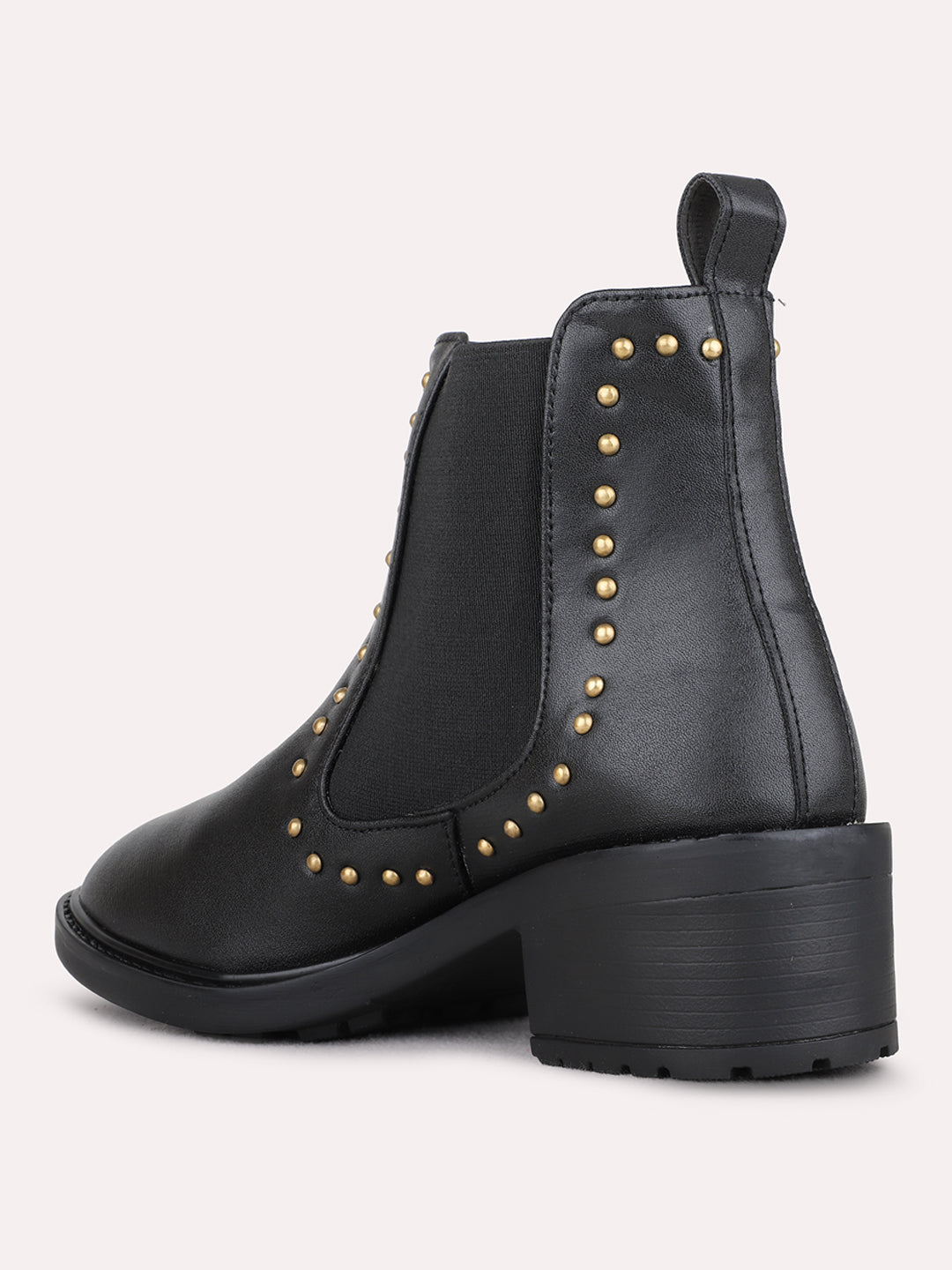 Womens Black Casual Solid Round Toe Block Heel Ankle Boots