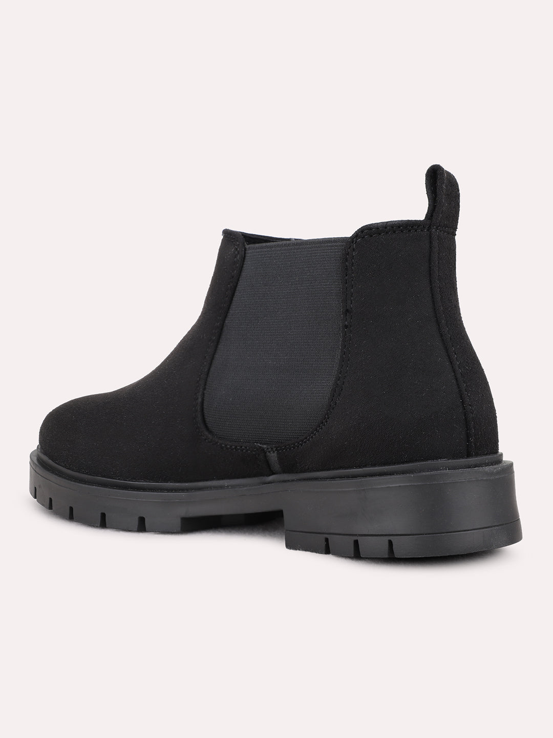 Womens Black Casual Solid Round Toe Chelsea Boots