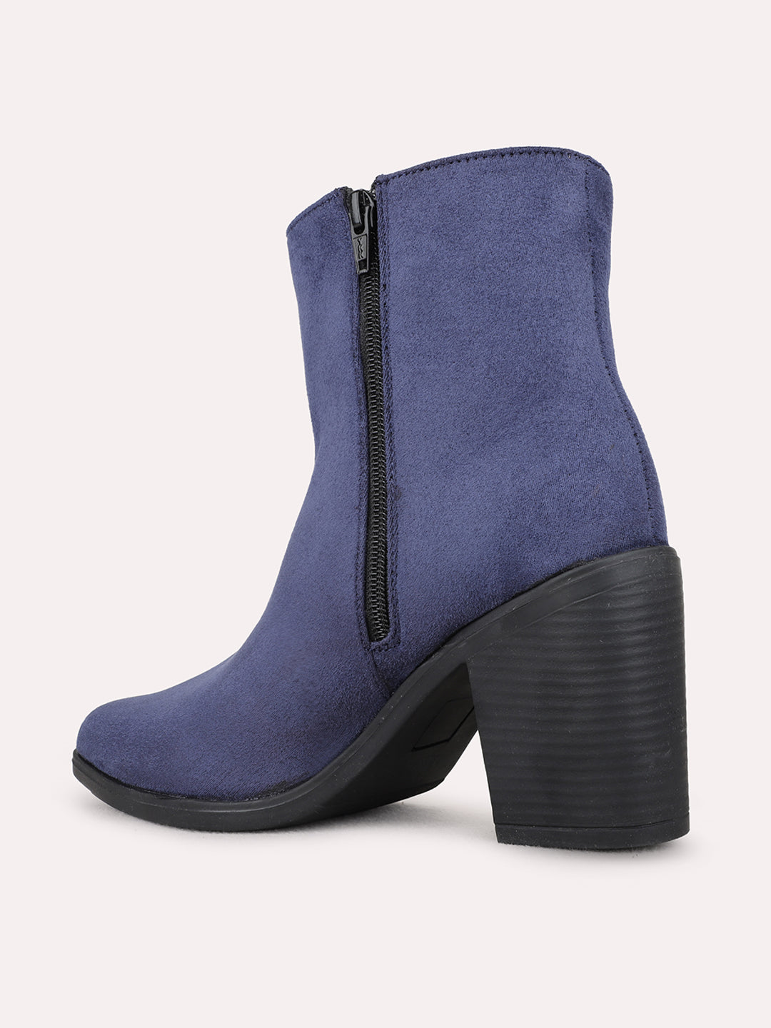 Womens Blue Casual Solid Round Toe Block Heel Boots
