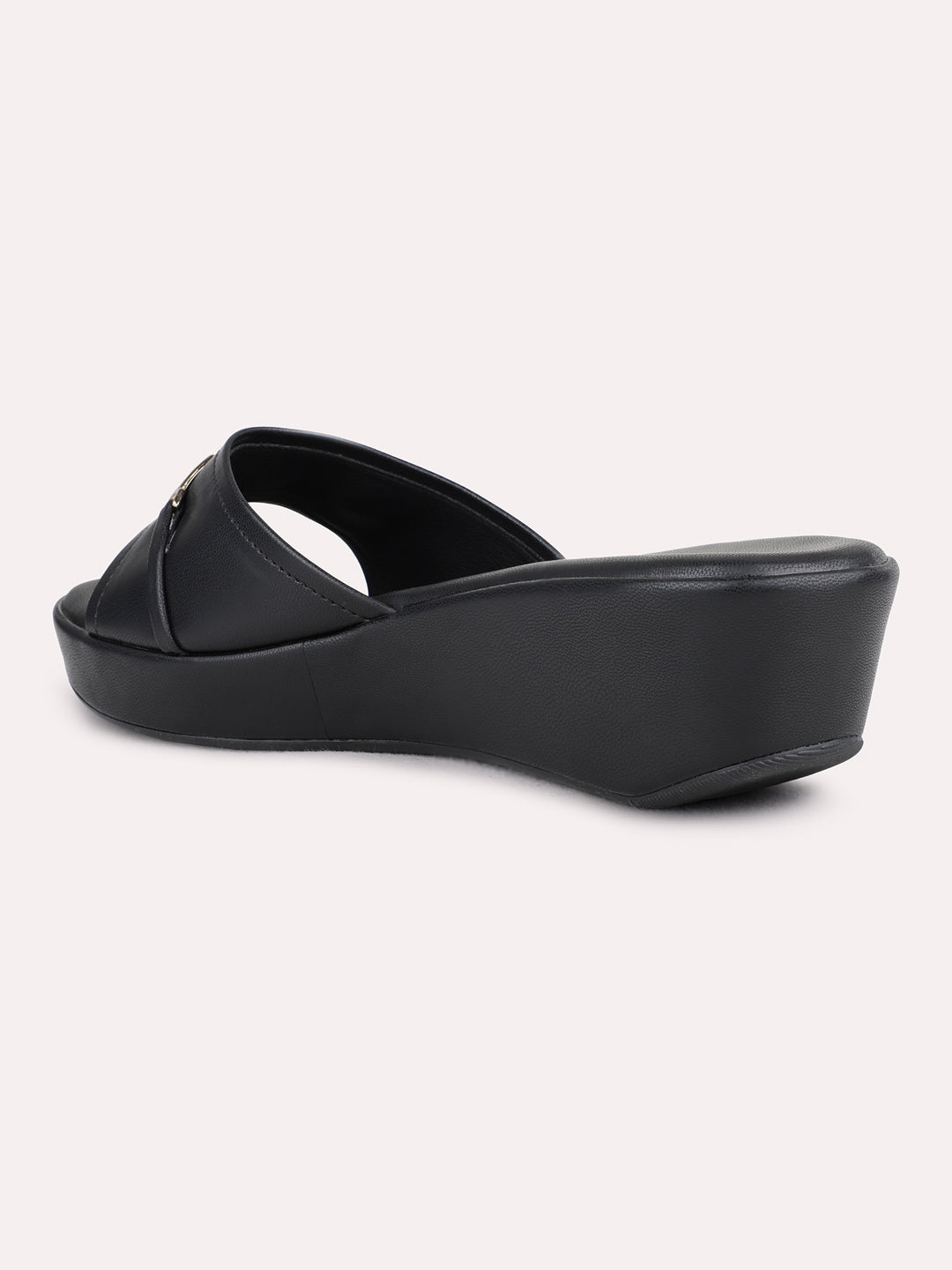Womens Black Casual Solid Wedge Heel Sandals