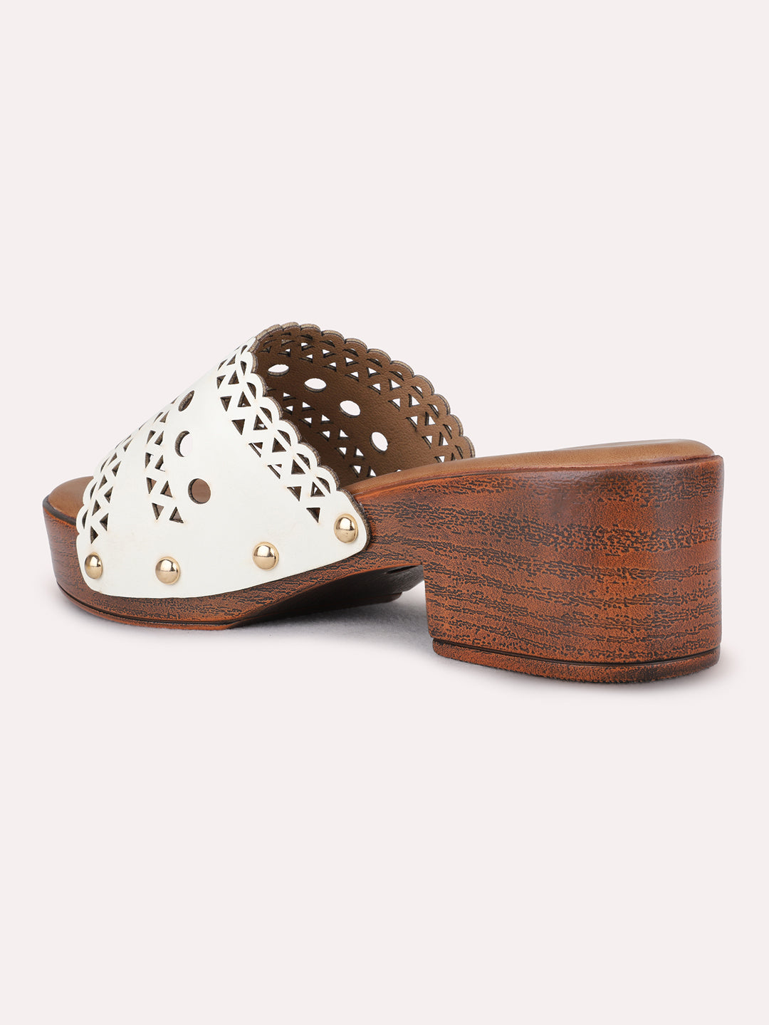 Womens White Ethnic Embellished Platform Heel Sandals