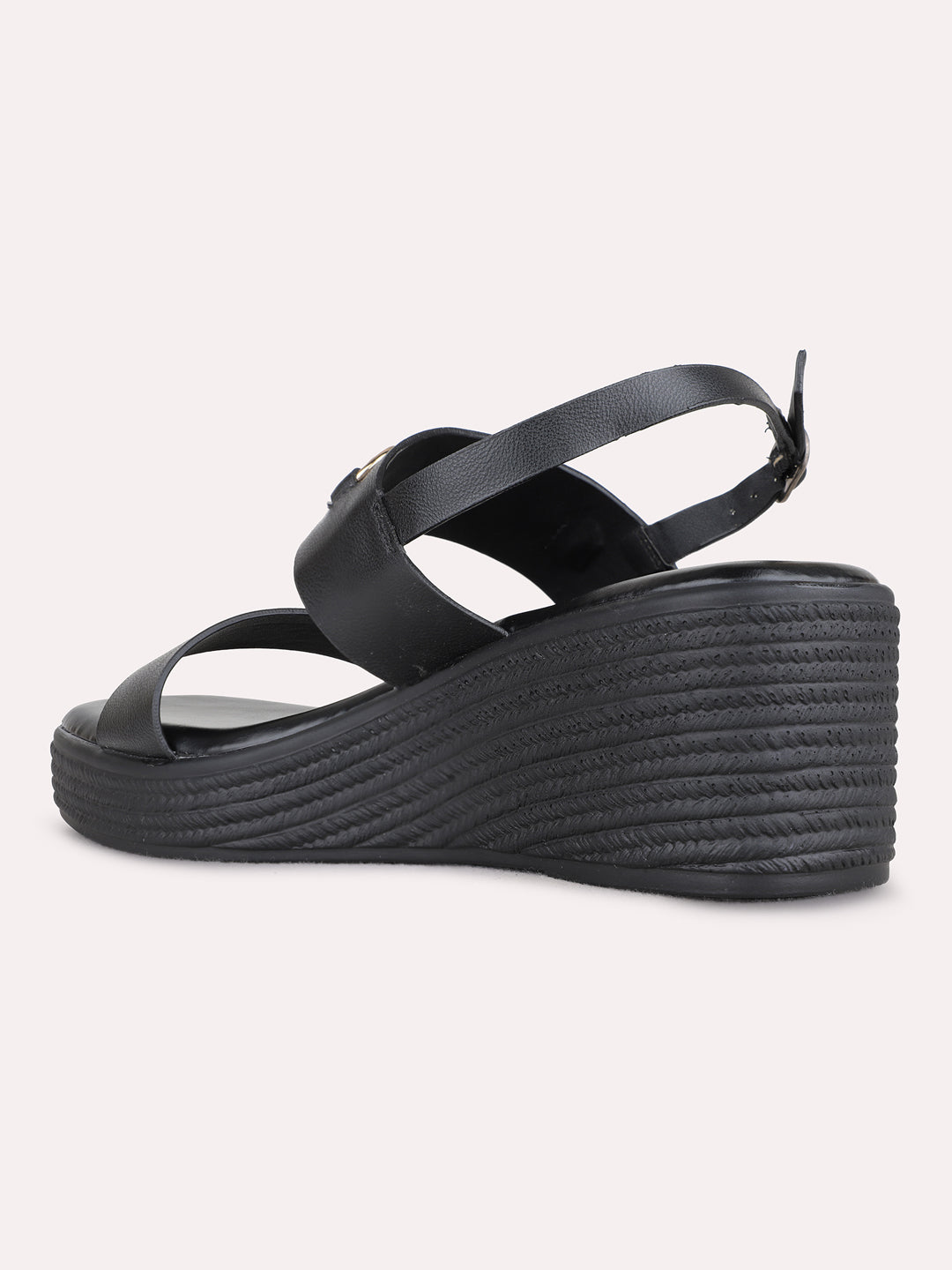 Womens Black Party Wear Solid Round Toe Wedge Heels