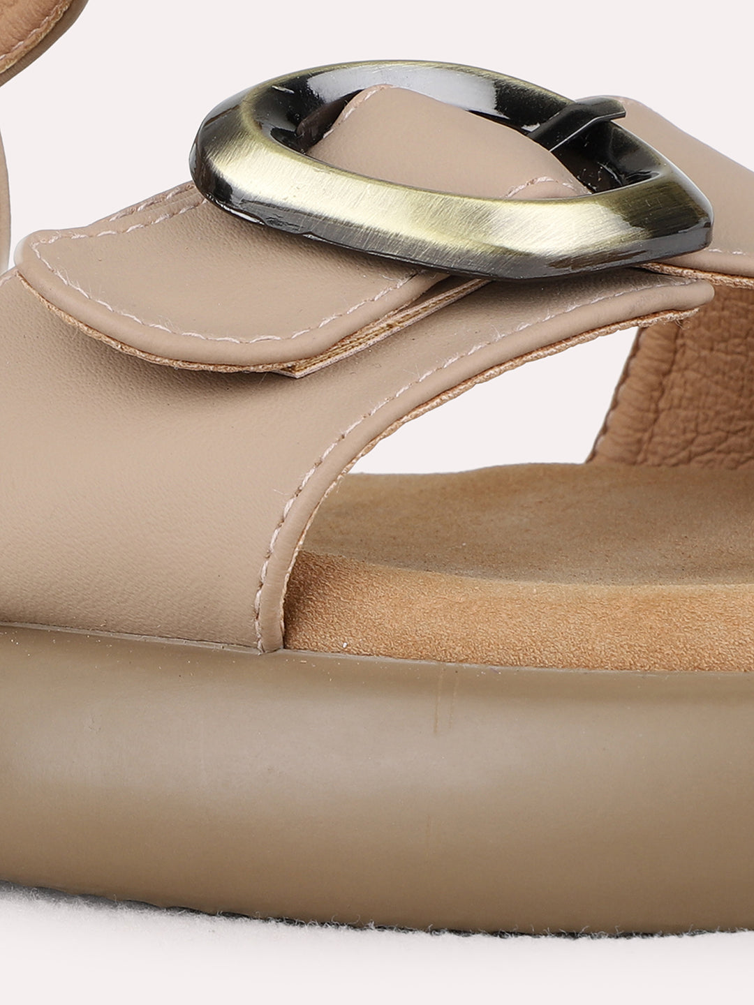Womens Tan Party Wear Solid Pattern Round Toe Block Heels